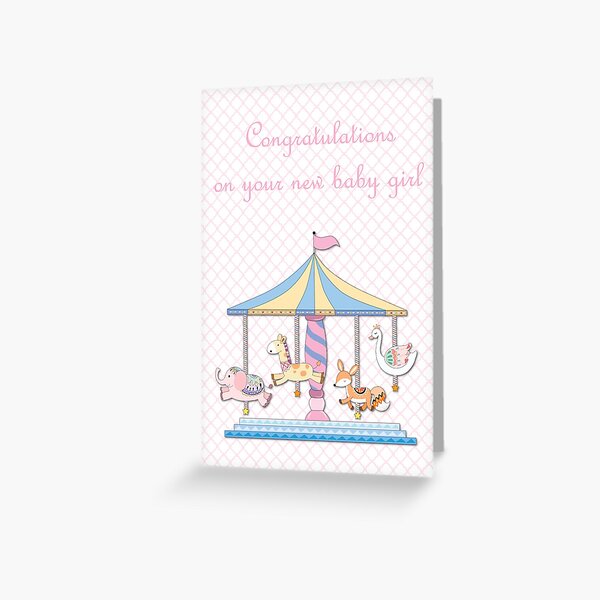 Item preview, Animal Carosel Baby Girl Greeting Card designed and sold by Whimsydesigns.