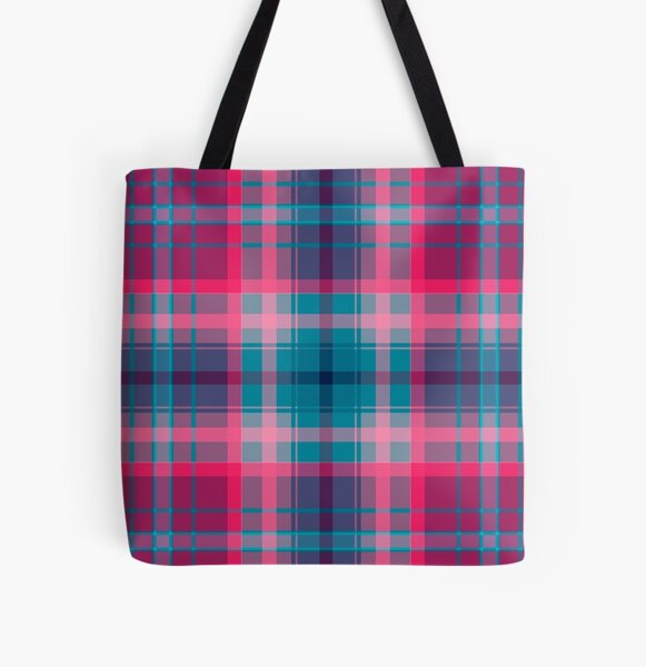Blue Red Pink Tartan Pattern All Over Print Tote Bag