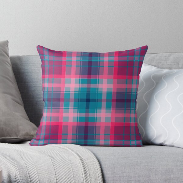 Blue Red Pink Tartan Pattern Throw Pillow
