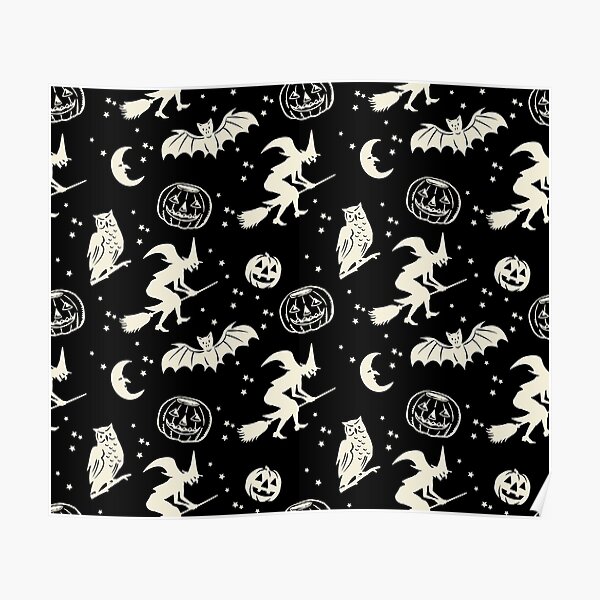 Bats & Jacks ~ Cream on Black Poster