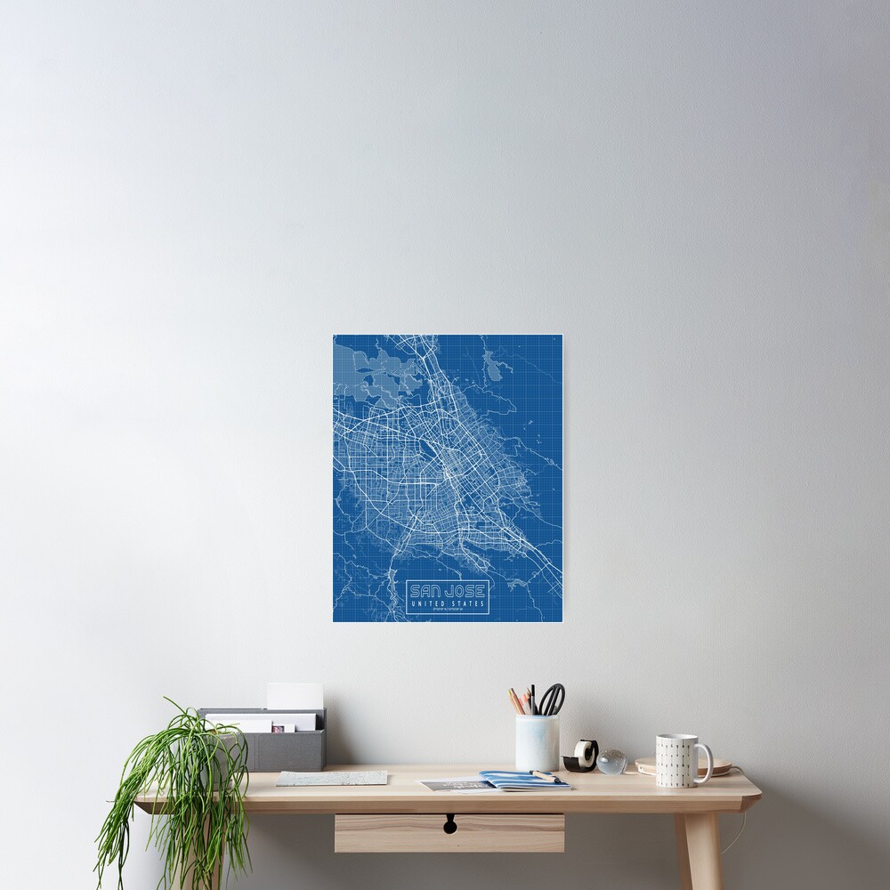 "San Jose City Map of California, USA - Blueprint" Poster for Sale by 
