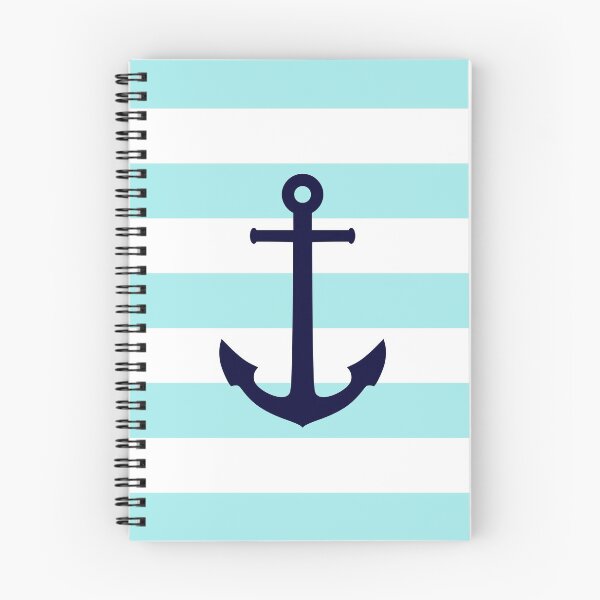 Item preview, Nautical Navy Blue Anchor On Cyan Stripes designed and sold by rewstudio.