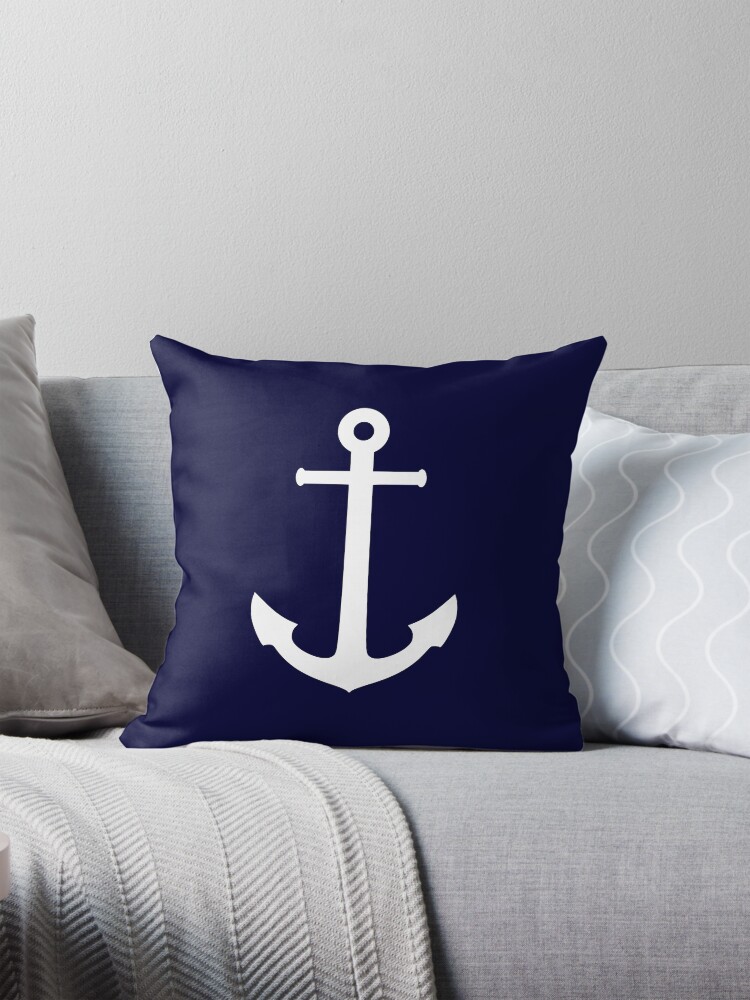 Thumbnail 1 von 4, Kissen, Weißer Anker auf Marineblau designt und verkauft von rewstudio.