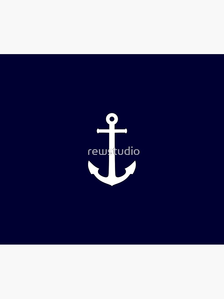 White Anchor On Navy Blue by rewstudio