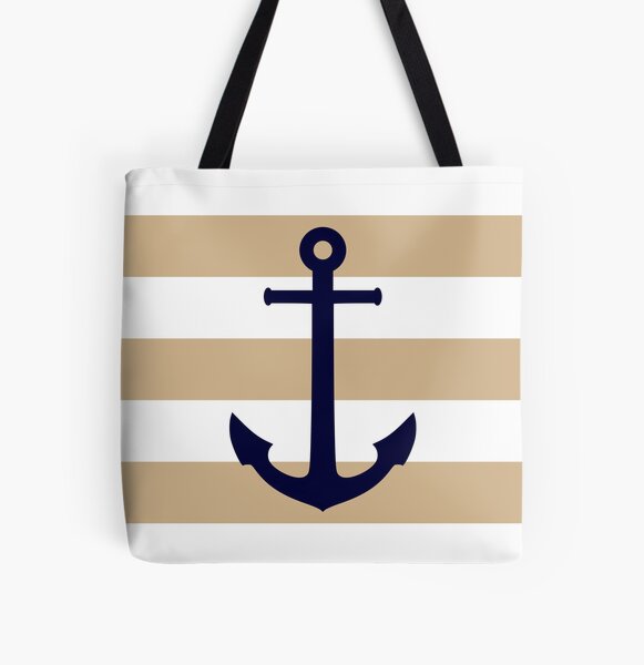 Item preview, Nautical Navy Blue Anchor On Tropical Tan Stripes designed and sold by rewstudio.