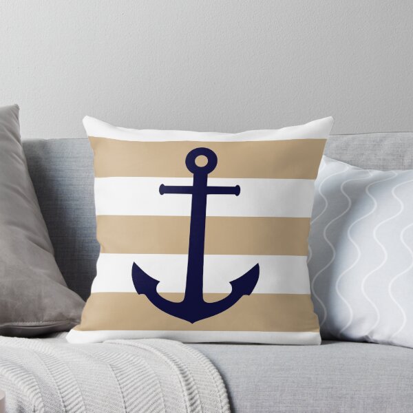 Item preview, Nautical Navy Blue Anchor On Tropical Tan Stripes designed and sold by rewstudio.
