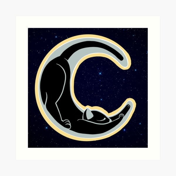 Celestial Stretching Moon Cat Art Print