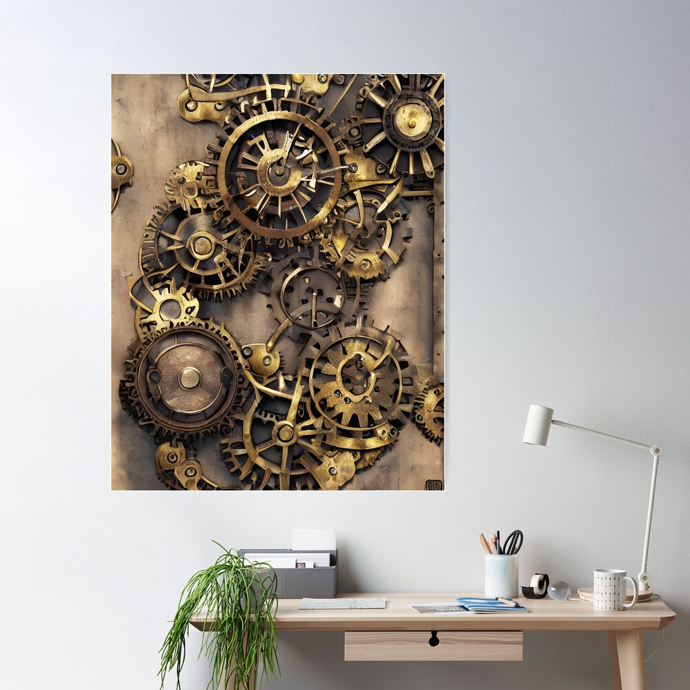 Poster metal heart with rusty gears and cogs 