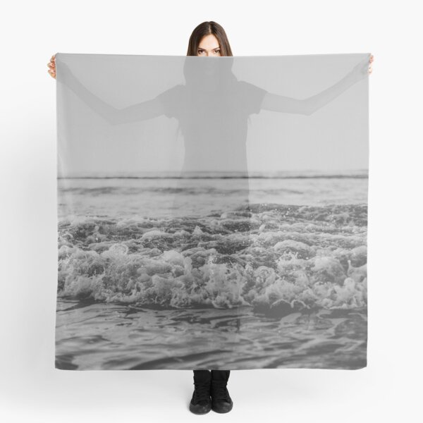 Black and White Pacific Ocean Waves Scarf