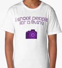 I shoot people for a living, purple line font with camera Long T-Shirt