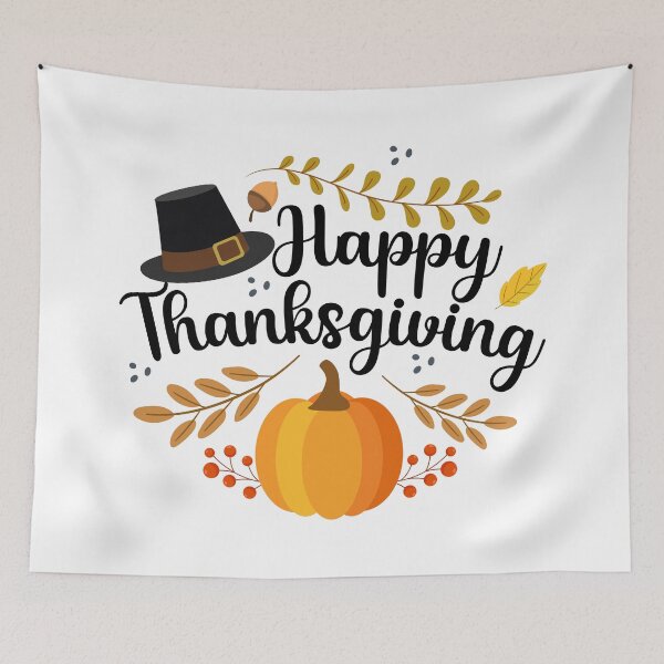 Item preview, Happy Thanksgiving decorative lettering with leaves and pumpkin designed and sold by GraphicDream.