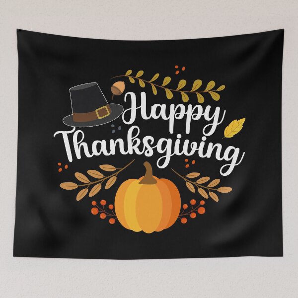 Item preview, Happy Thanksgiving decorative lettering with leaves and pumpkin designed and sold by GraphicDream.