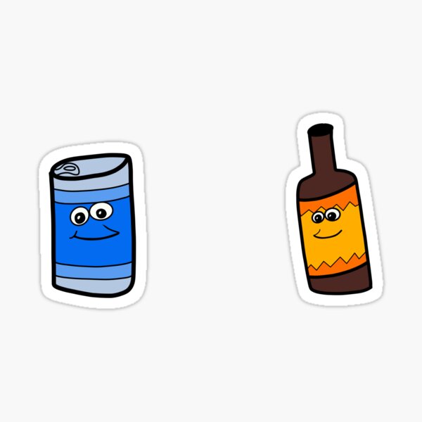 Blue Can and Orange Bottle With Faces Sticker