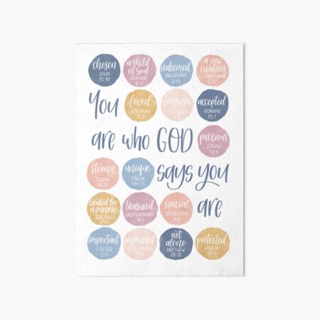 Item preview, You are who God says you are - Identity in Christ artwork (blue, pink gold, neutral colours) designed and sold by Rebecca Claire Designs.