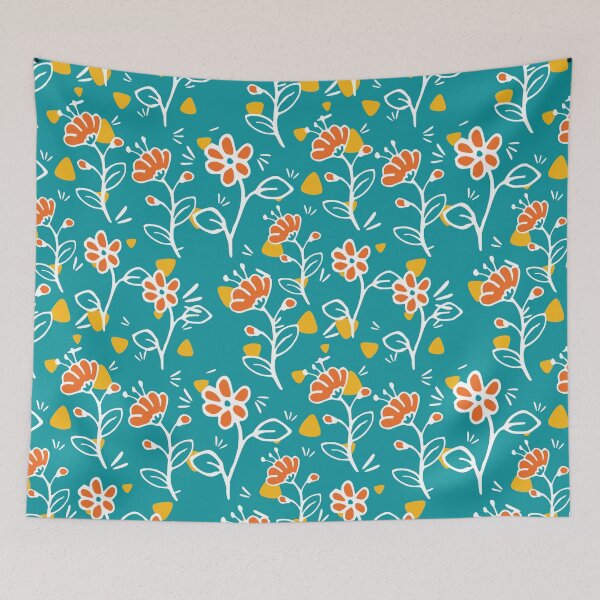 Item preview, Modern Folk Boho Colorful Flower Plant Hand Draw Red Orange White Green designed and sold by YounitedArt.