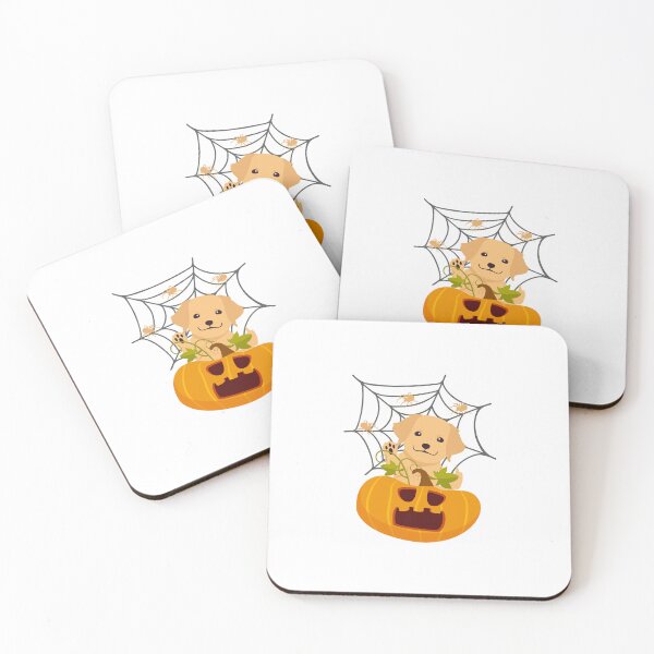 Item preview, Golden Retriever Puppy in Spooky Halloween Pumpkin and Spider Web designed and sold by SeasonalDogs.