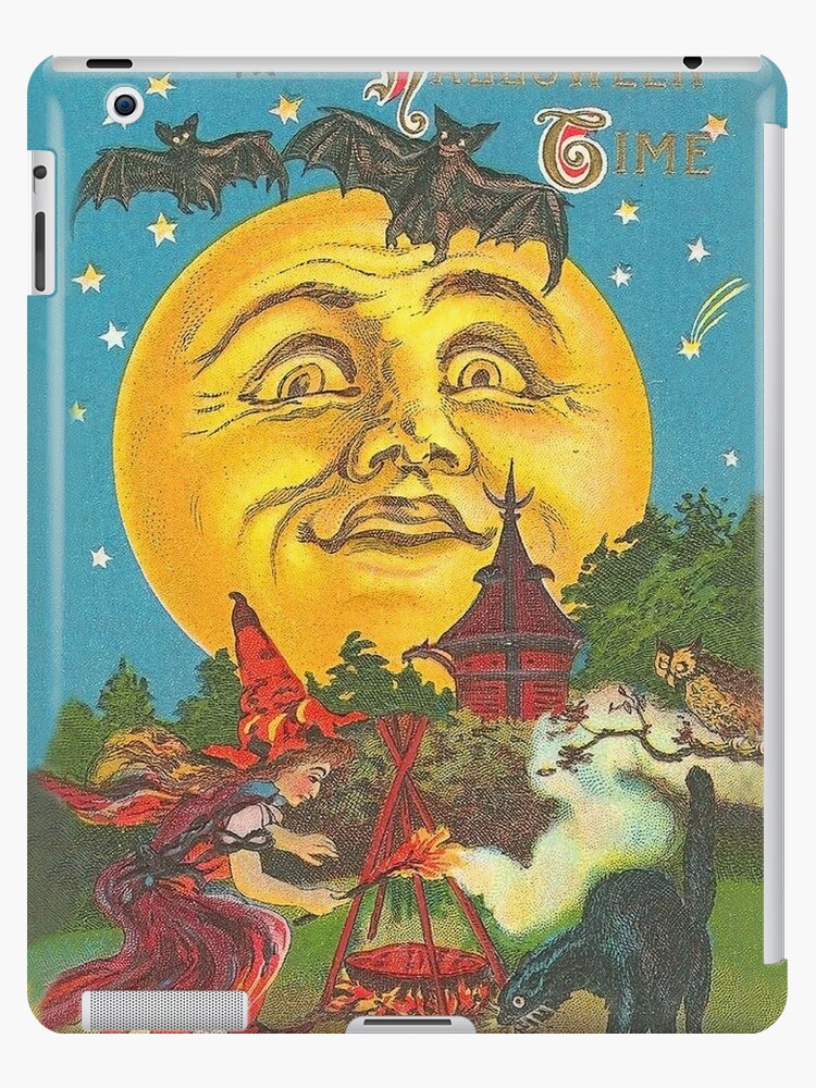 \u0027Halloween, witch crafting at the full moon, vintage greeting\u0027 iPad Case/Skin by AmorOmniaVincit