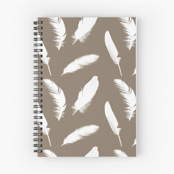 Item preview, White feather print on taupe  designed and sold by Marymarice.