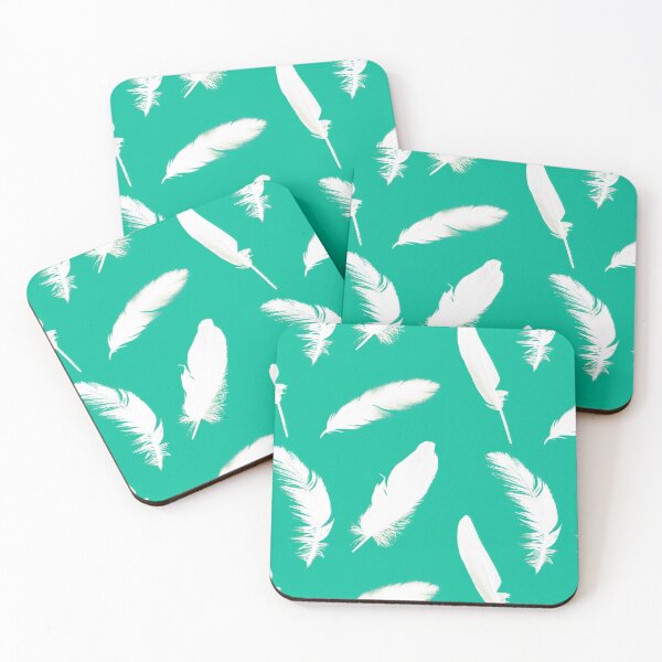 Item preview, White feather print on turquoise designed and sold by Marymarice.