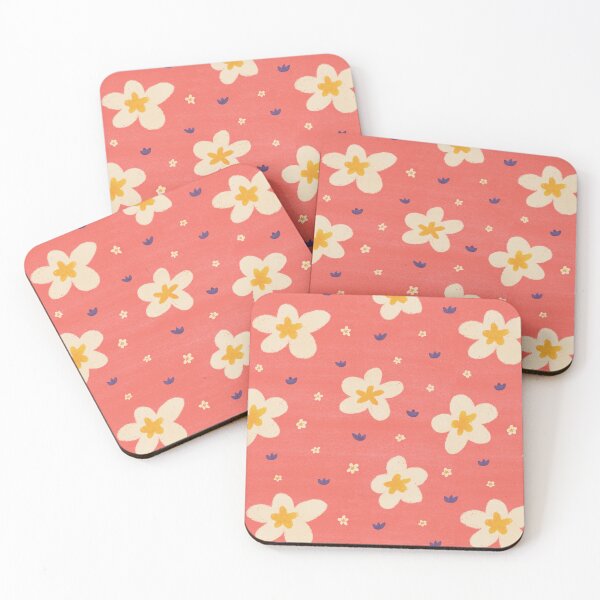 Item preview, White flowers on coral background designed and sold by Clémentine Douilly.