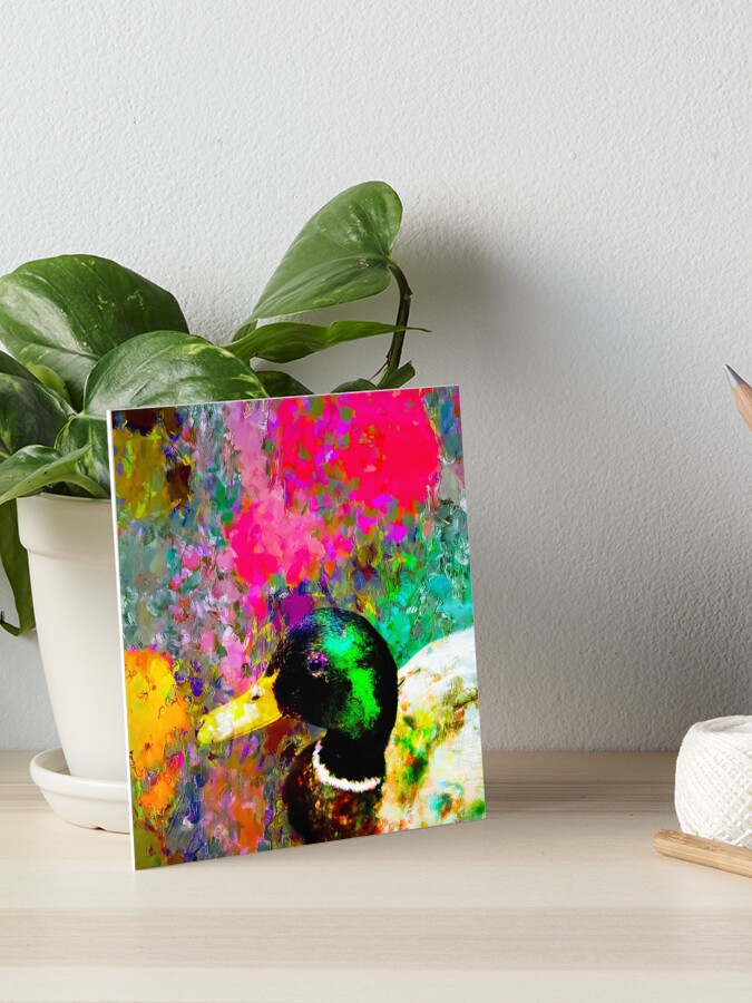 Mallard Duck With Pink Green Brown Purple Yellow Painting Abstract Background Art Board Print By Mrvell Redbubble