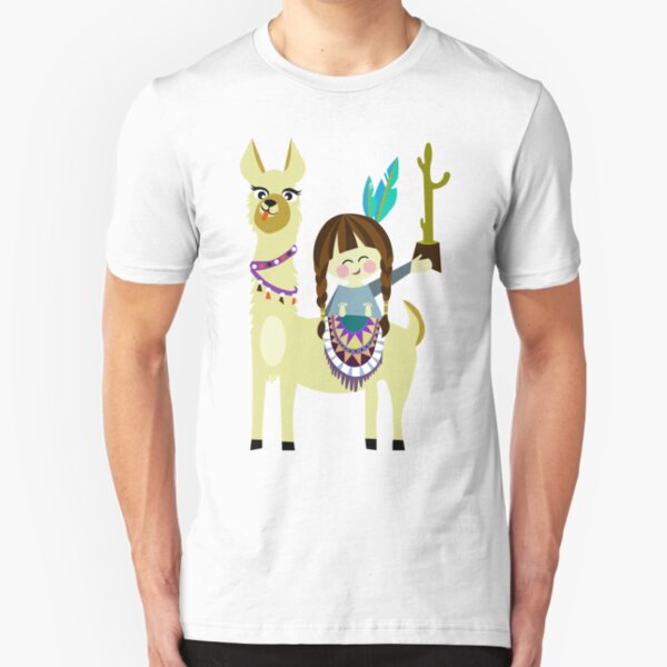 verrücktes alpaka Mädchen mit Kaktus Slim Fit T-Shirt