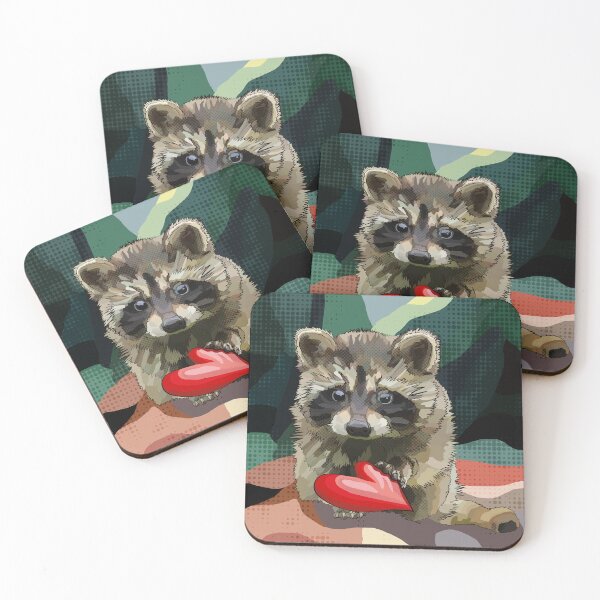Item preview, Romantic Raccoon with heart by BeeFoxTree colourful background designed and sold by BeeFoxTree.