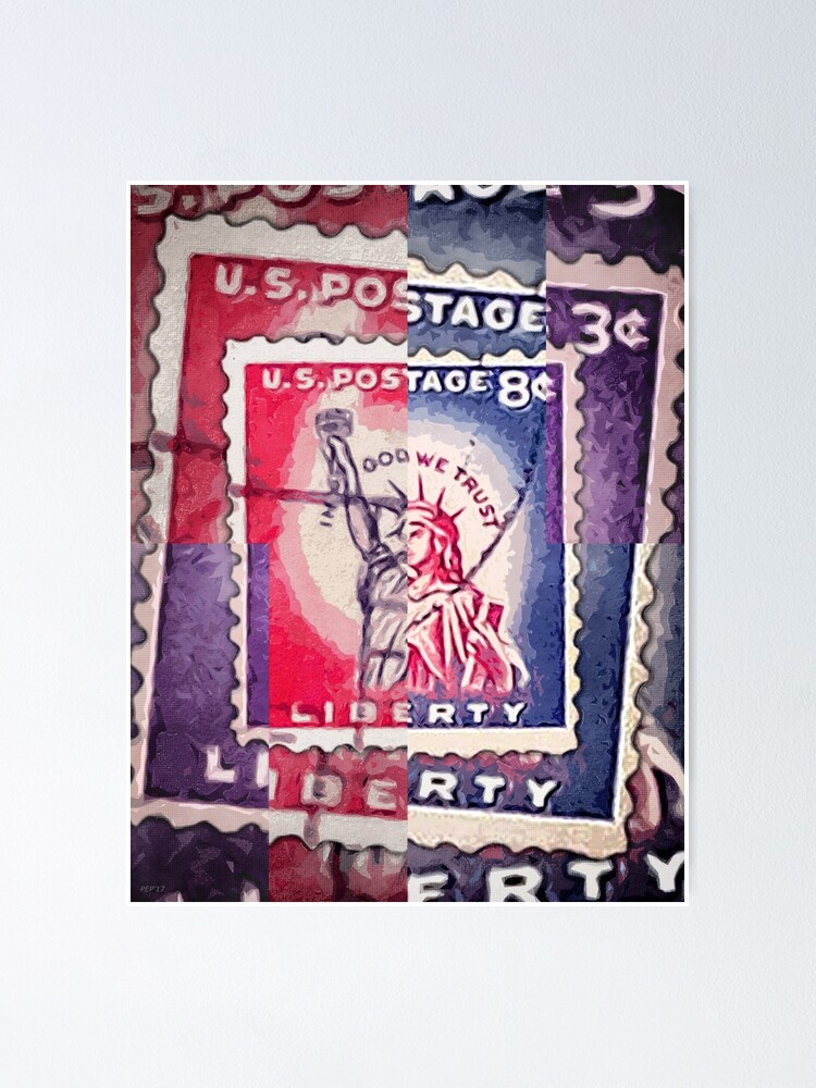 Alternate view of Abstract Liberty Stamp Collage Poster