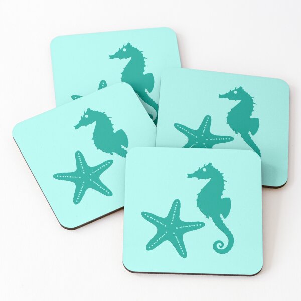 Item preview, Seahorse & starfish - turquoise and aqua designed and sold by Marymarice.