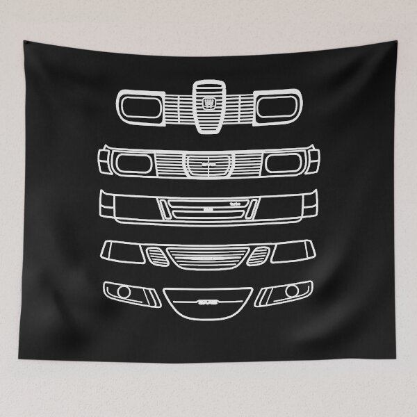 Item preview, Saab evolution cars 1960s-2010s white outline  designed and sold by Brucrannum.