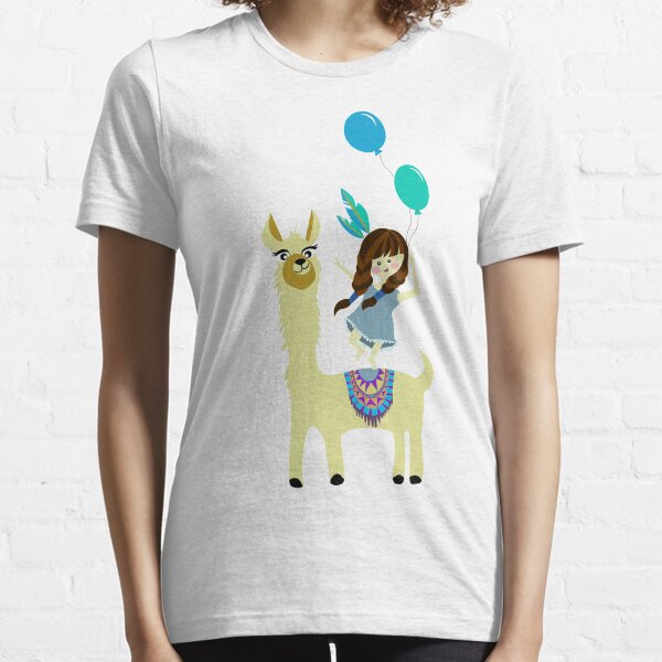 verrücktes Alpaka und Mädchen mit Luftballons Essential T-Shirt
