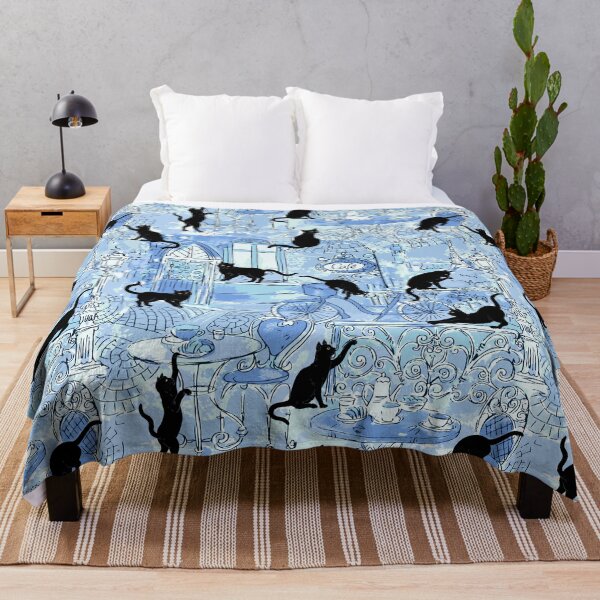 Item preview, Blue Paris Cafe with Black Kawaii Cats Pattern designed and sold by Jaydee001.