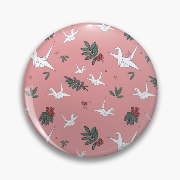Item preview, Origami Crane with Leaves and Rowan Branches and Berries Seamless Rose Pink Pattern designed and sold by marie-inks.