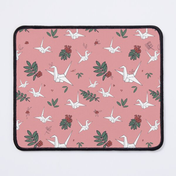 Item preview, Origami Crane with Leaves and Rowan Branches and Berries Seamless Rose Pink Pattern designed and sold by marie-inks.