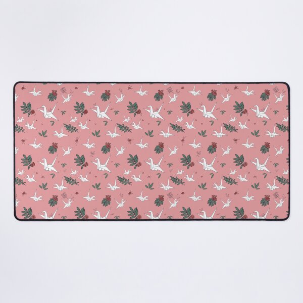 Item preview, Origami Crane with Leaves and Rowan Branches and Berries Seamless Rose Pink Pattern designed and sold by marie-inks.