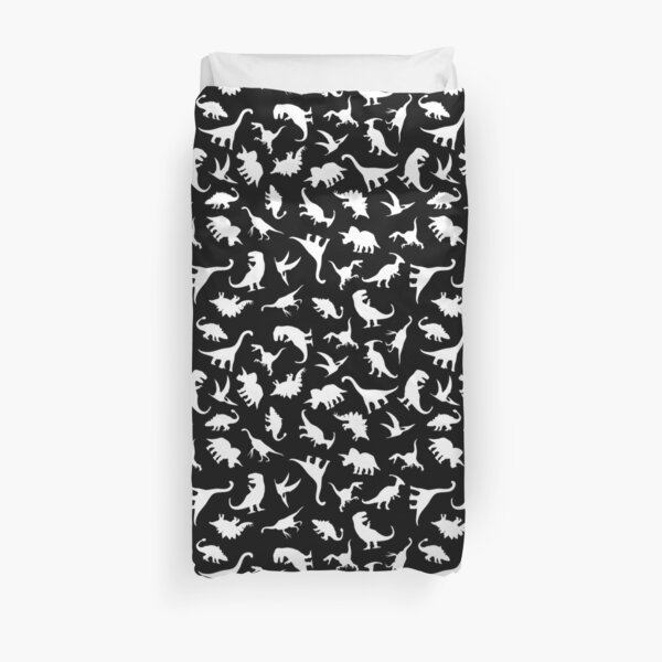 Fun Dinosaur Pattern (White on Black) Duvet Cover