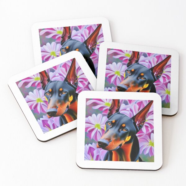 Item preview, Beautiful Doberman Oil Painting with flowers in background designed and sold by ManifestoDesign.