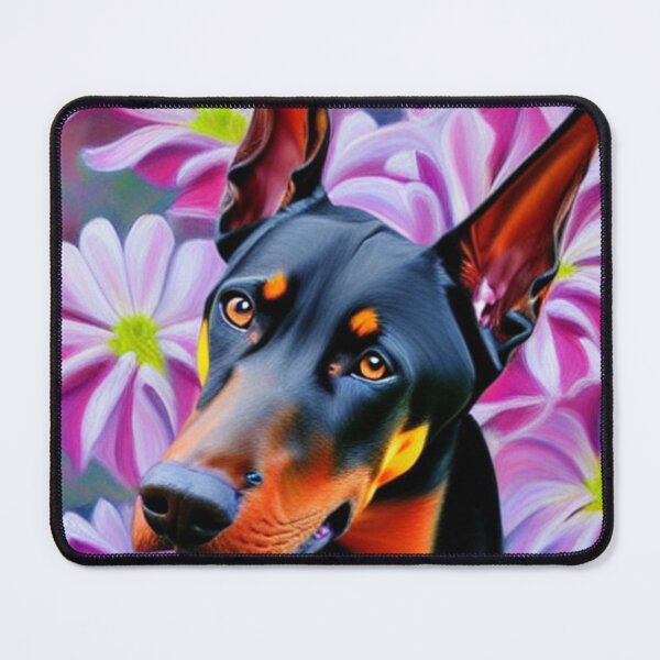 Item preview, Beautiful Doberman Oil Painting with flowers in background designed and sold by ManifestoDesign.