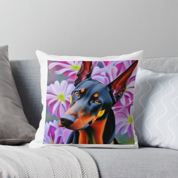 Item preview, Beautiful Doberman Oil Painting with flowers in background designed and sold by ManifestoDesign.