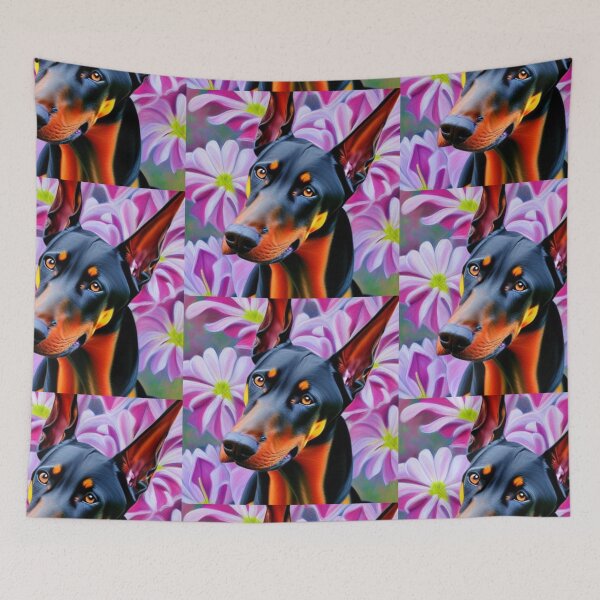 Item preview, Beautiful Doberman Oil Painting with flowers in background designed and sold by ManifestoDesign.