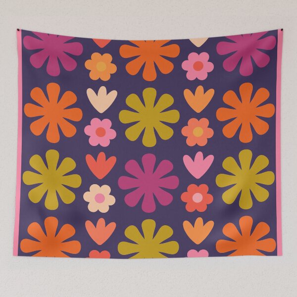 Item preview, Cheerful Retro Flower Market Pink Purple Orange 1966 Floral designed and sold by kierkegaard.