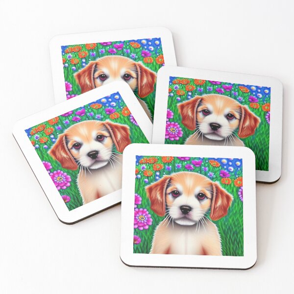 Item preview, Beautiful Puppy Oil Painting with flowers in background designed and sold by ManifestoDesign.