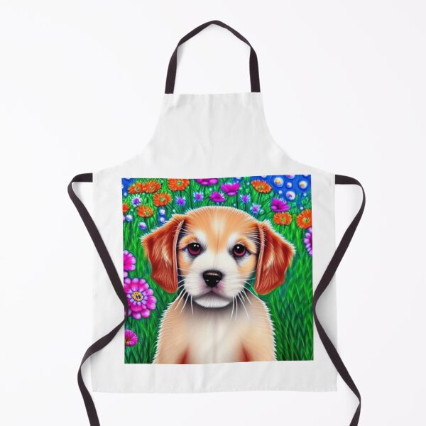Item preview, Beautiful Puppy Oil Painting with flowers in background designed and sold by ManifestoDesign.