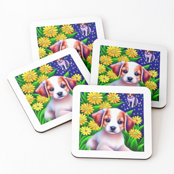 Item preview, Beautiful Puppy Oil Painting with flowers in background designed and sold by ManifestoDesign.