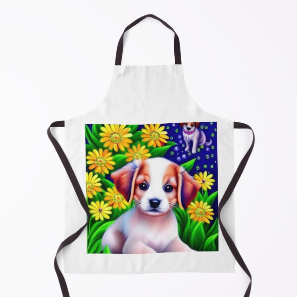 Item preview, Beautiful Puppy Oil Painting with flowers in background designed and sold by ManifestoDesign.
