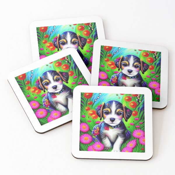 Item preview, Beautiful Puppy Oil Painting with flowers in background designed and sold by ManifestoDesign.