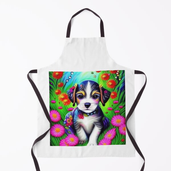 Item preview, Beautiful Puppy Oil Painting with flowers in background designed and sold by ManifestoDesign.