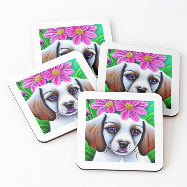 Item preview, Beautiful White Puppy Oil Painting with flowers in background designed and sold by ManifestoDesign.