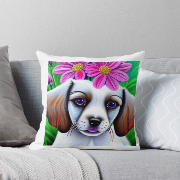 Item preview, Beautiful White Puppy Oil Painting with flowers in background designed and sold by ManifestoDesign.