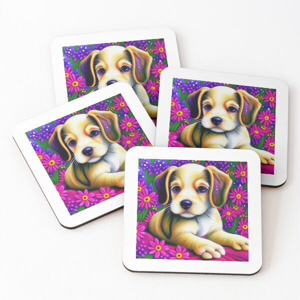 Item preview, Beautiful Puppy Oil Painting with flowers in background designed and sold by ManifestoDesign.